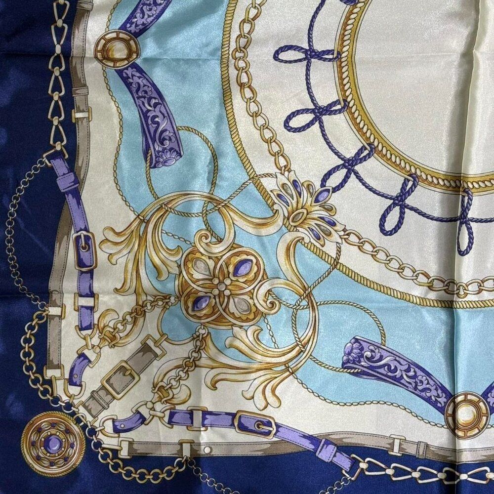 Blue And Gold Elegant Bohemian Chain Print Versatile Casual Scarf Large size NEW - Picture 3 of 6